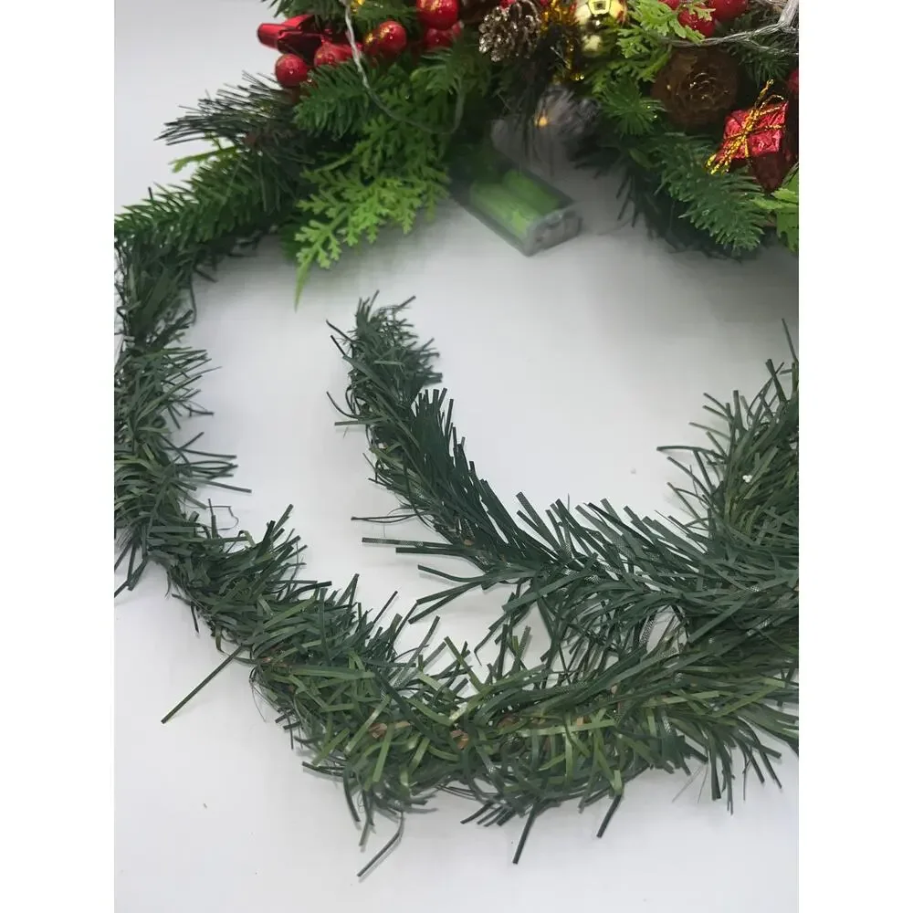 Lighted Mantel Christmas Fake Pine Tree Swag Pinecones Berries Ornaments Deer